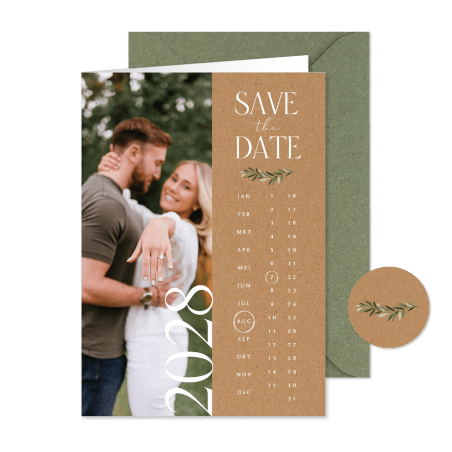 Save-the-Date-Karte Foto & Kalender auf Kraftpapier - Karteneindruck