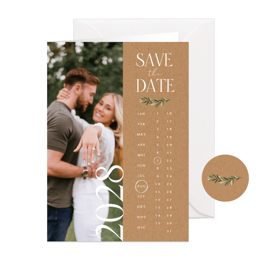 Save-the-Date-Karte Foto & Kalender auf Kraftpapier - Karteneindruck
