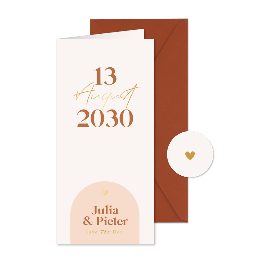 Save-the-Date-Karte grafisch Bogen modern Orange - Kartenvorschau
