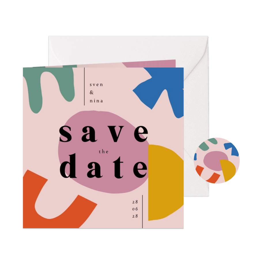 Save-the-Date-Karte Hochzeit 'Colourful Modern Art'  - Karteneindruck
