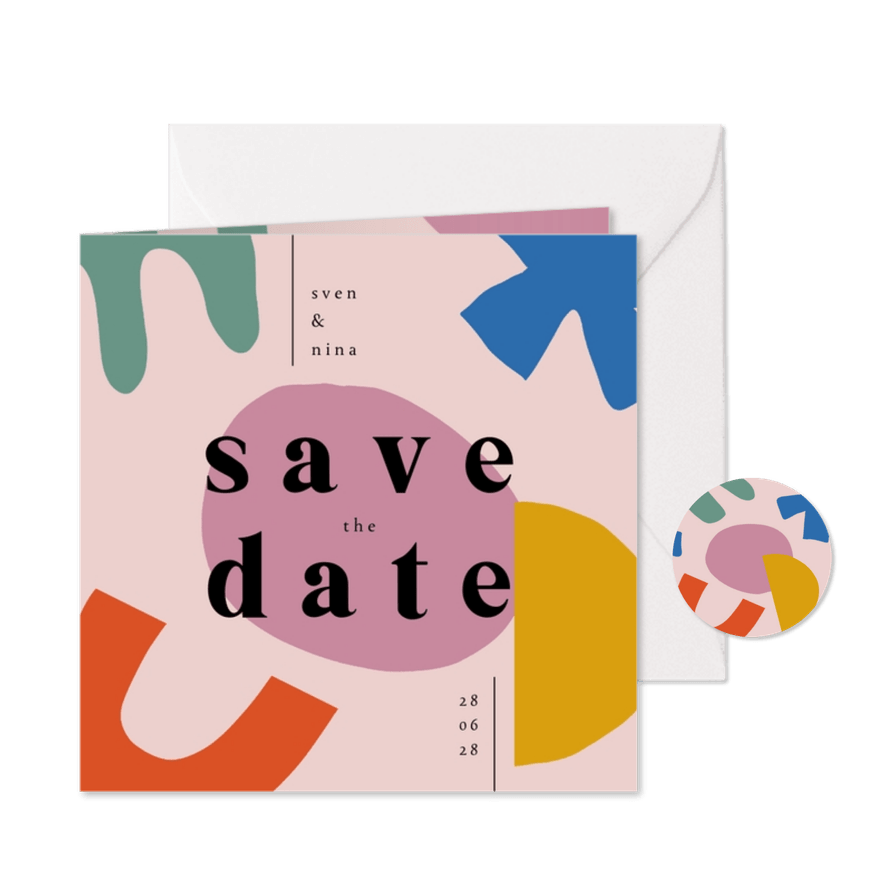 Save-the-Date-Karte Hochzeit 'Colourful Modern Art'  - Karteneindruck
