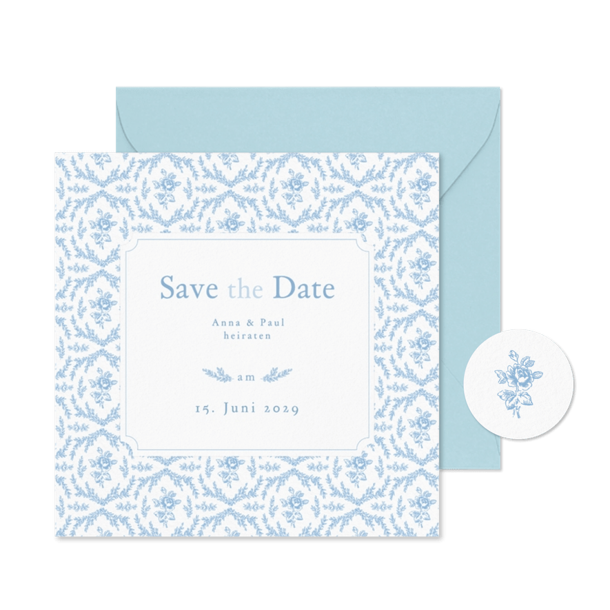 Save-the-Date-Karte Hochzeit englische Rose romantisch - Karteneindruck
