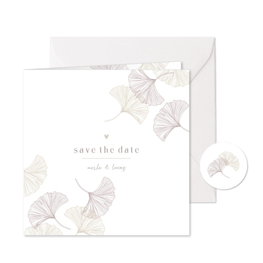 Save-the-Date-Karte Hochzeit Ginkgo pur & natürlich - Karteneindruck
