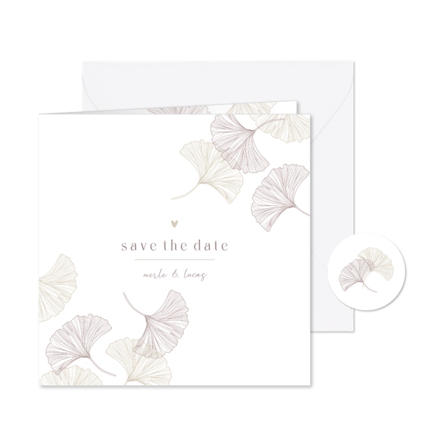 Save-the-Date-Karte Hochzeit Ginkgo pur & natürlich - Karteneindruck
