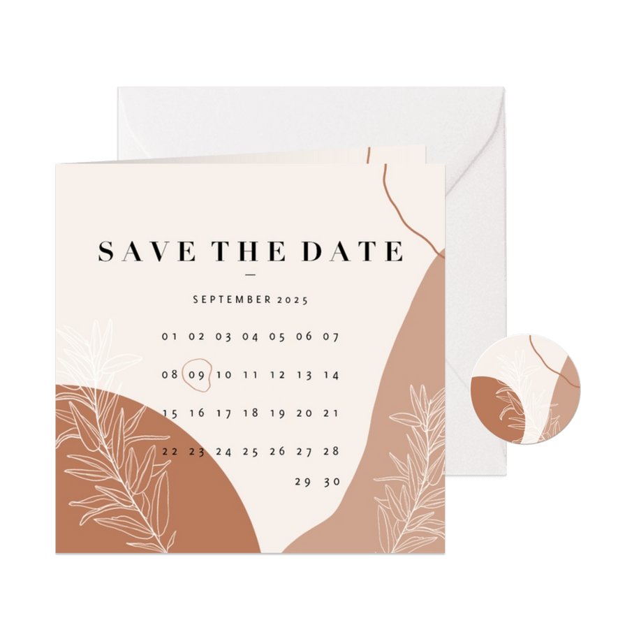 Save-the-Date-Karte Hochzeit Kalender filigrane Zweige - Karteneindruck
