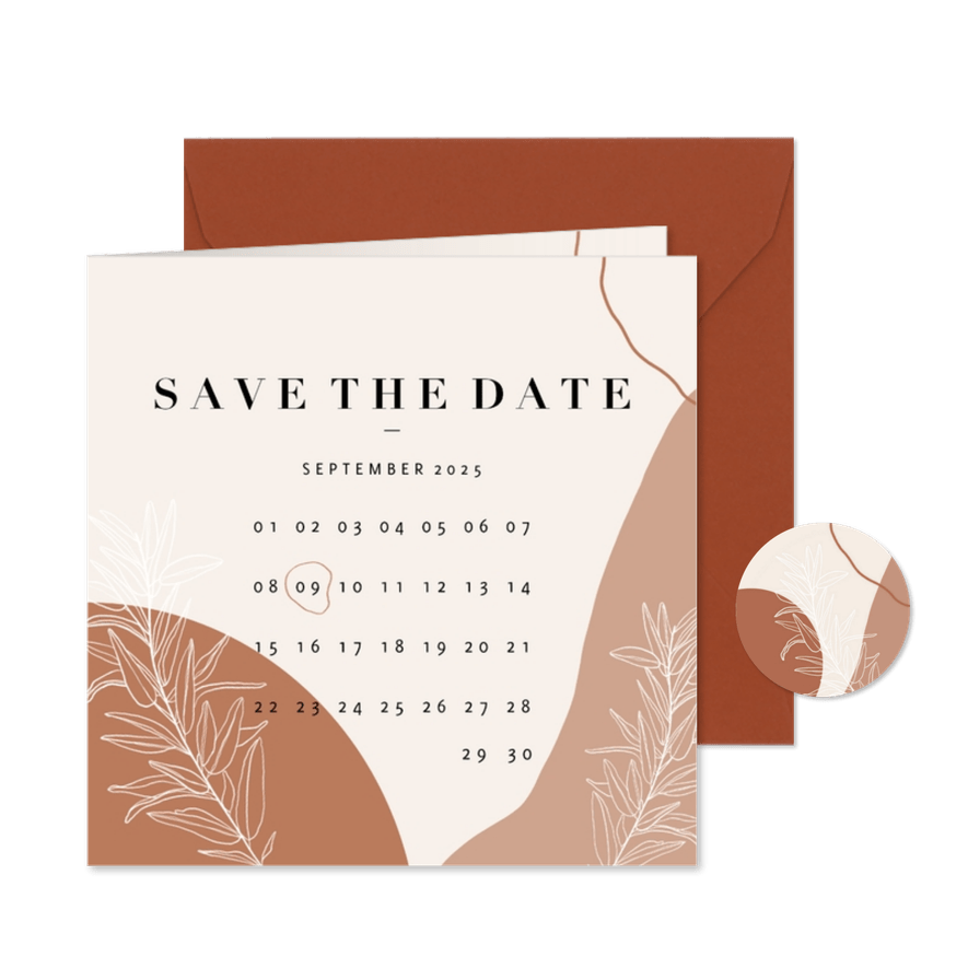 Save-the-Date-Karte Hochzeit Kalender filigrane Zweige - Karteneindruck