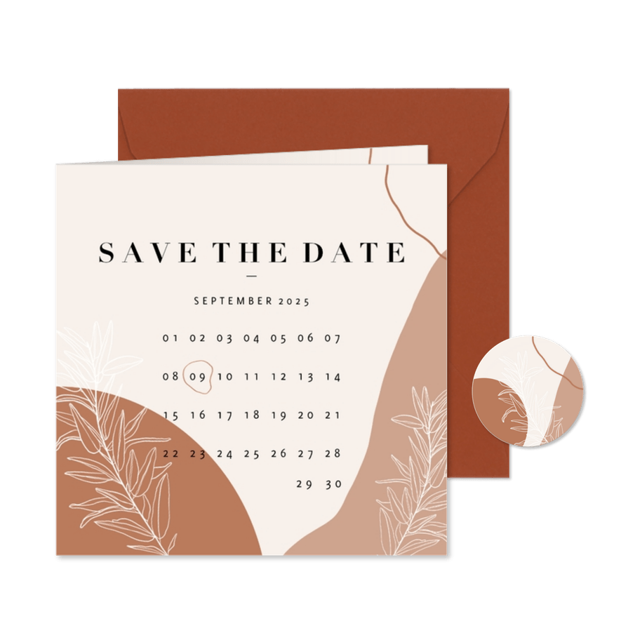 Save-the-Date-Karte Hochzeit Kalender filigrane Zweige - Karteneindruck