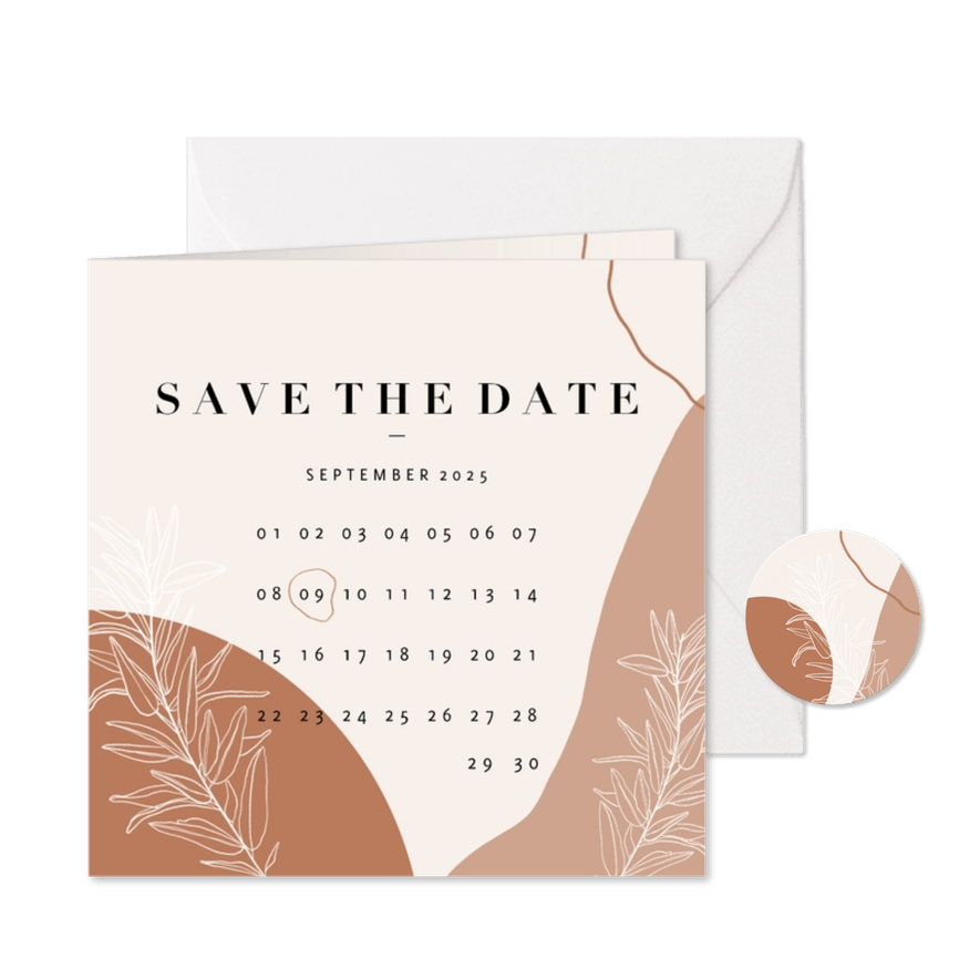 Save-the-Date-Karte Hochzeit Kalender filigrane Zweige - Karteneindruck
