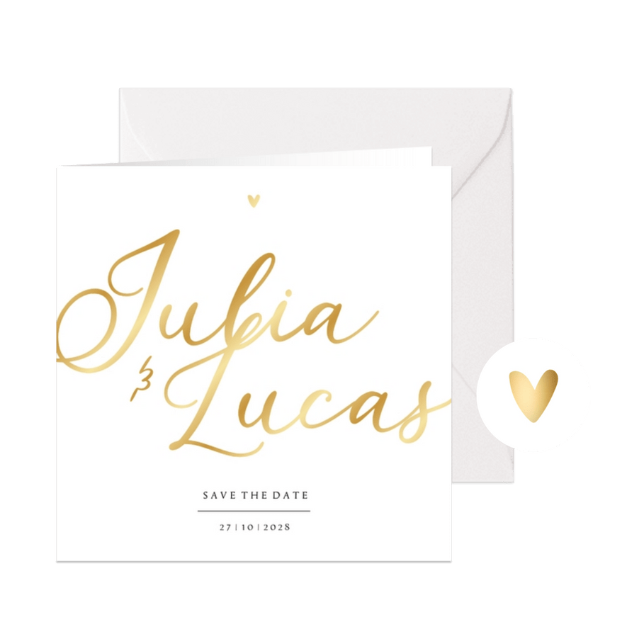 Save-the-Date-Karte Hochzeit Namen in Gold - Karteneindruck
