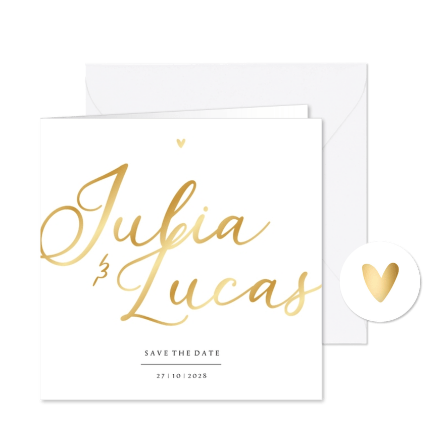 Save-the-Date-Karte Hochzeit Namen in Gold - Karteneindruck