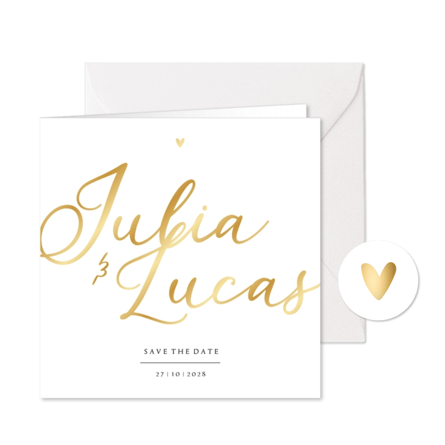 Save-the-Date-Karte Hochzeit Namen in Gold - Karteneindruck
