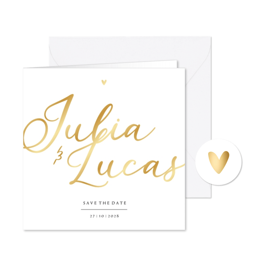 Save-the-Date-Karte Hochzeit Namen in Gold - Kartenvorschau
