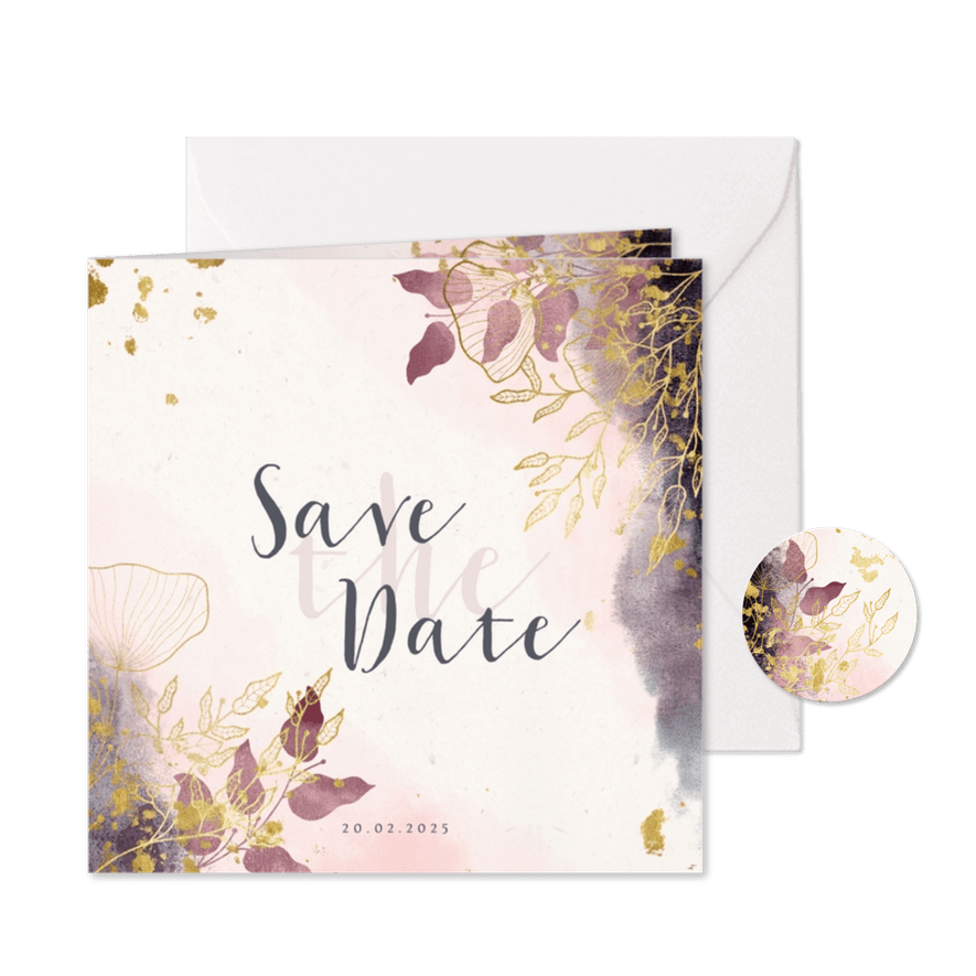 Save-the-Date-Karte Hochzeit rosa mit stilvollen Blumen - Karteneindruck
