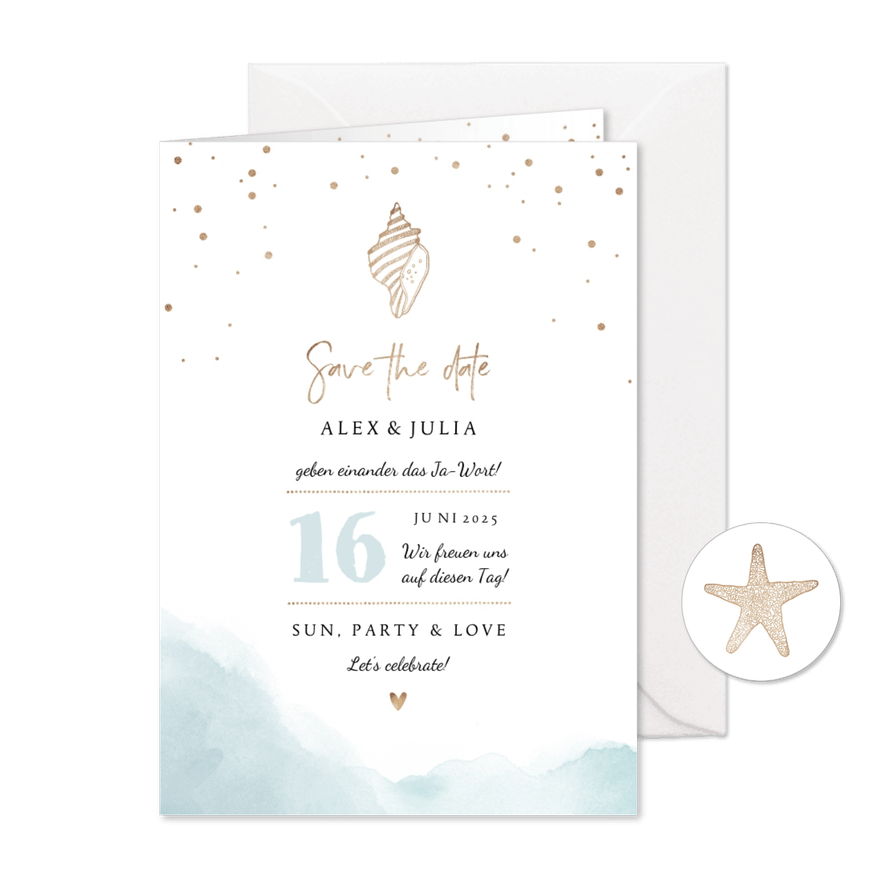 Save-the-Date-Karte Hochzeit Strandfeeling - Karteneindruck
