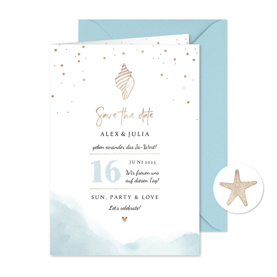 Save-the-Date-Karte Hochzeit Strandfeeling - Karteneindruck
