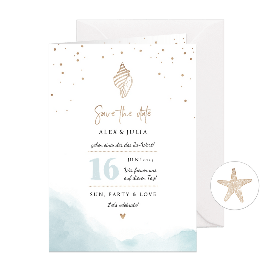 Save-the-Date-Karte Hochzeit Strandfeeling - Karteneindruck
