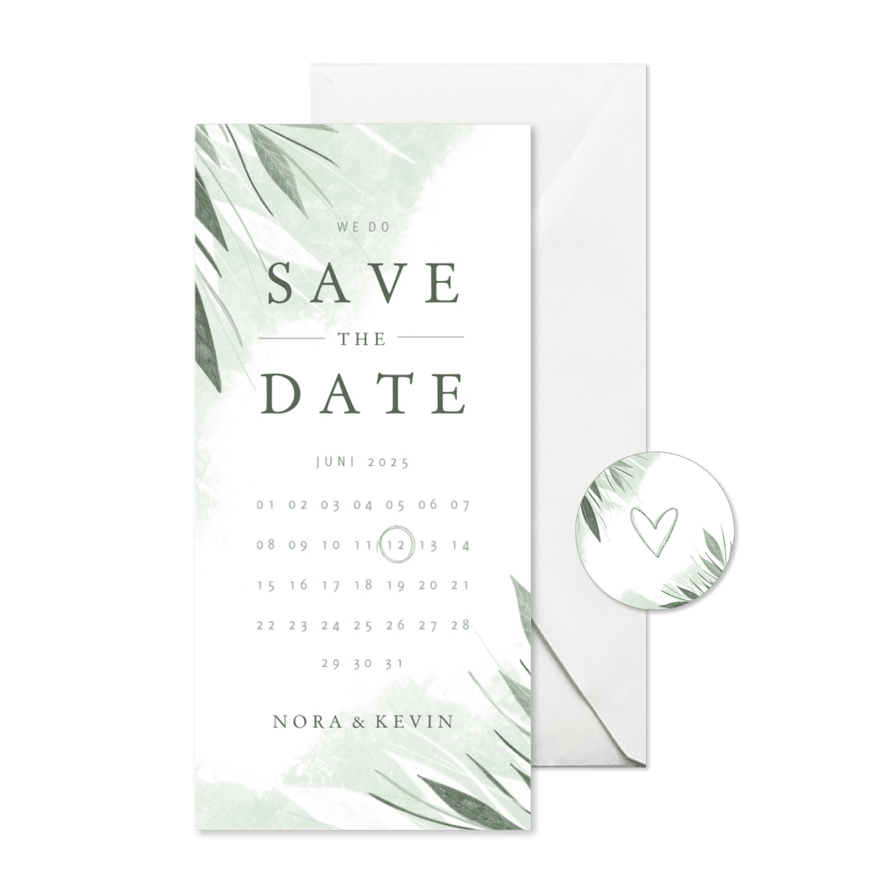 Save-the-Date-Karte Hochzeit zierliche Blätter - Karteneindruck
