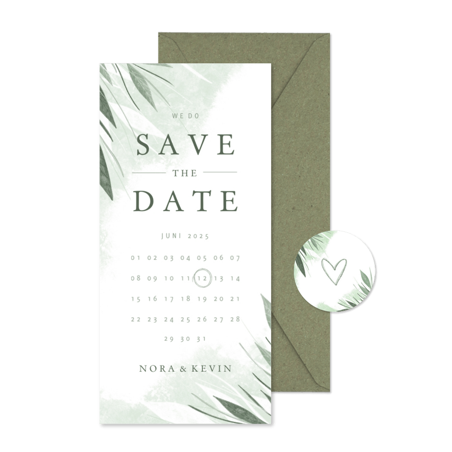 Save-the-Date-Karte Hochzeit zierliche Blätter - Karteneindruck