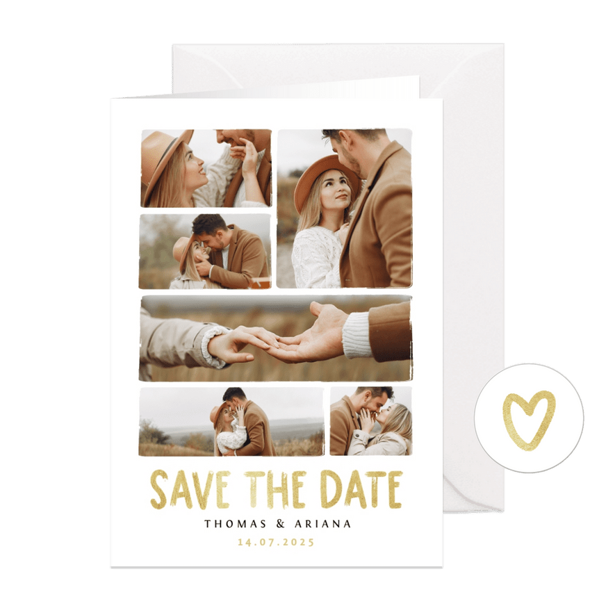 Save-the-Date-Karte Hochzeitsfeier Fotocollage Pinselstrich - Karteneindruck
