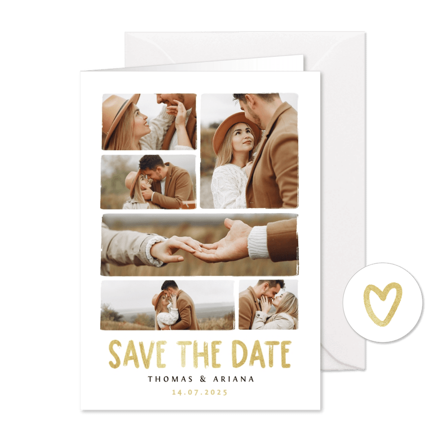 Save-the-Date-Karte Hochzeitsfeier Fotocollage Pinselstrich - Karteneindruck
