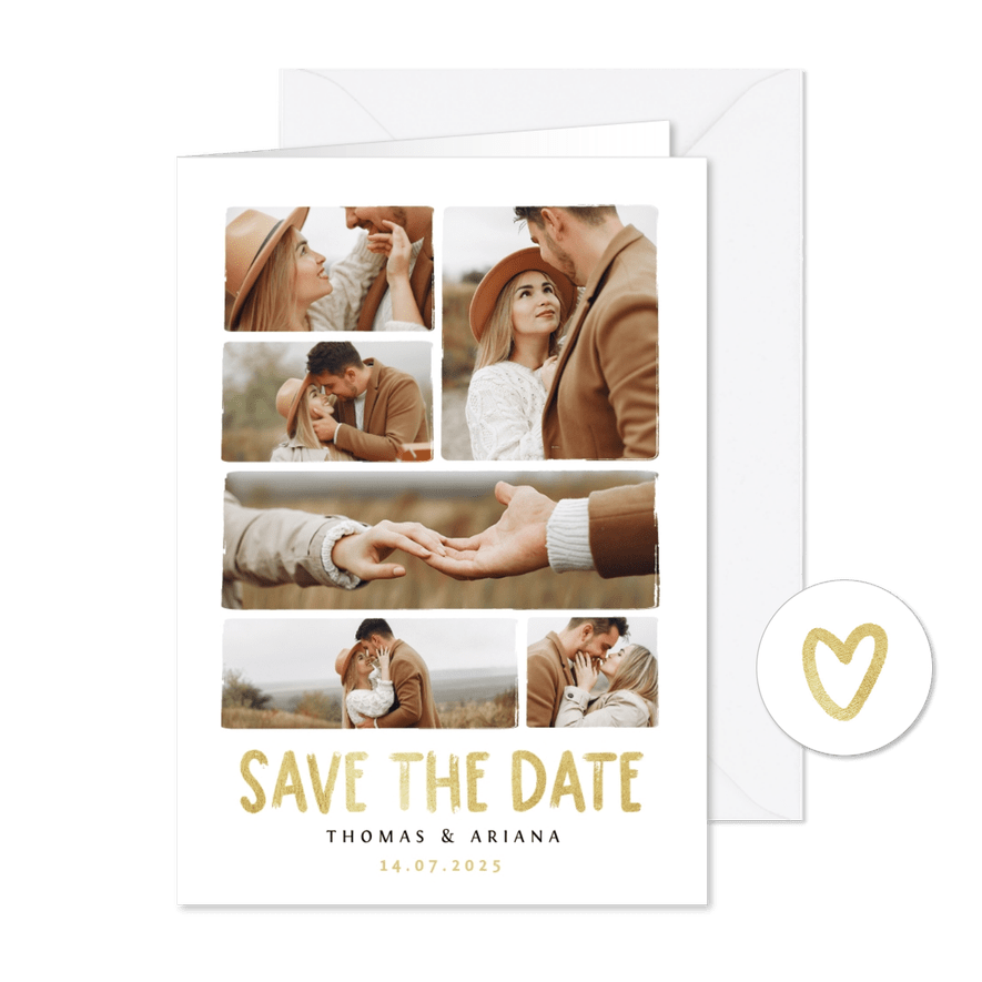 Save-the-Date-Karte Hochzeitsfeier Fotocollage Pinselstrich - Karteneindruck
