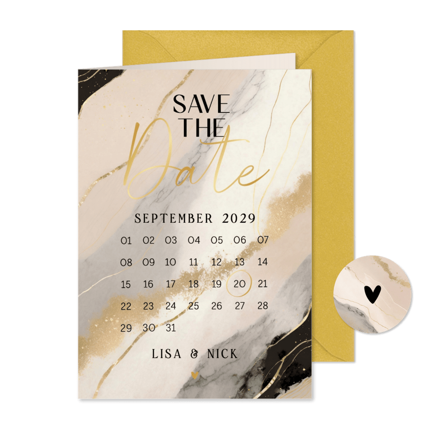 Save-The-Date-Karte Kalender & beige-rosa Marmor - Karteneindruck