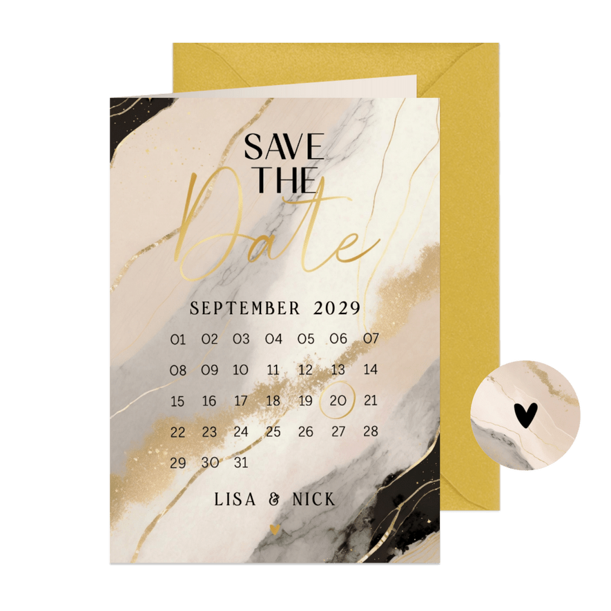 Save-The-Date-Karte Kalender & beige-rosa Marmor - Karteneindruck
