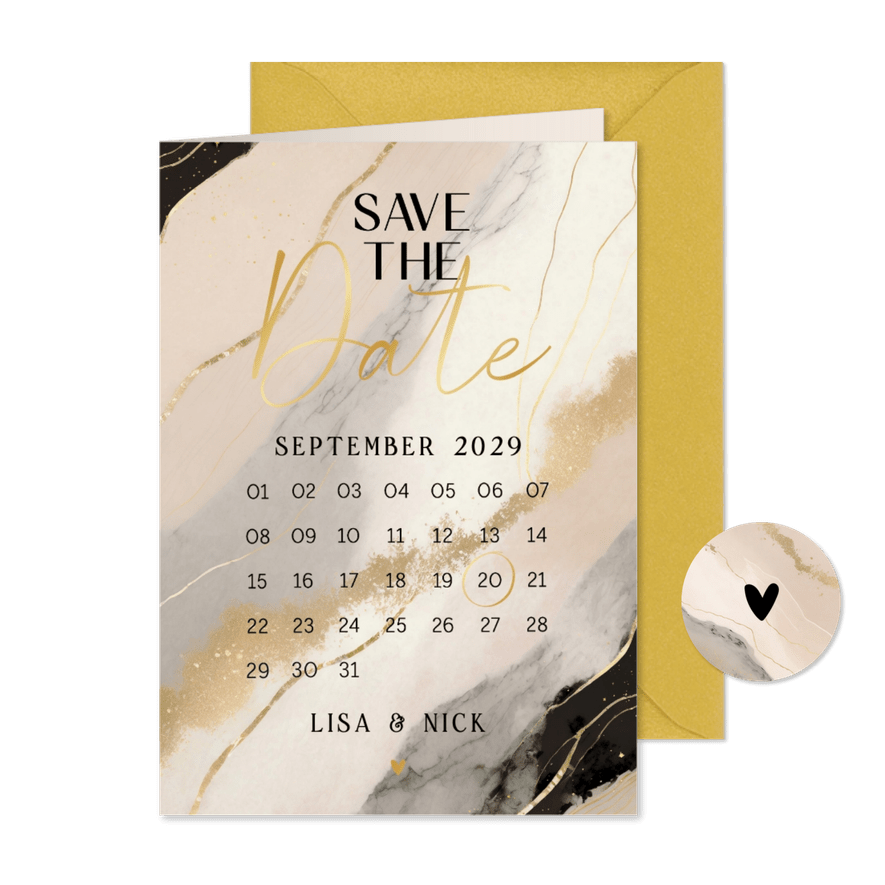 Save-The-Date-Karte Kalender & beige-rosa Marmor - Karteneindruck
