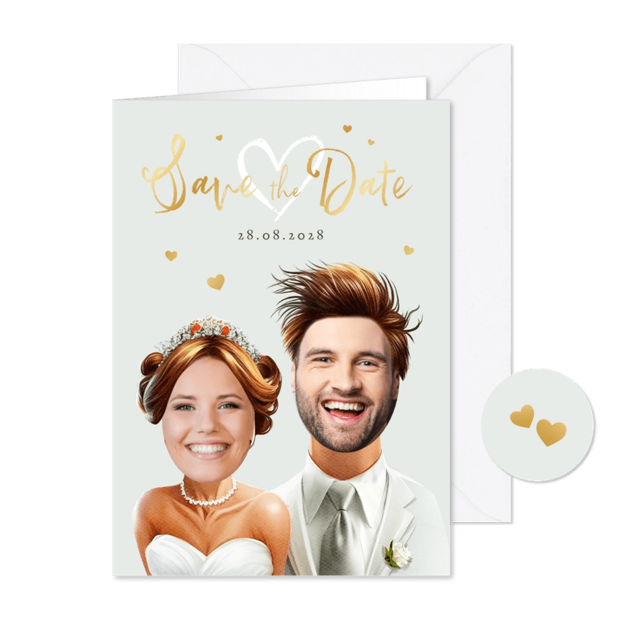 Save-the-Date-Karte lustige Porträts - Karteneindruck