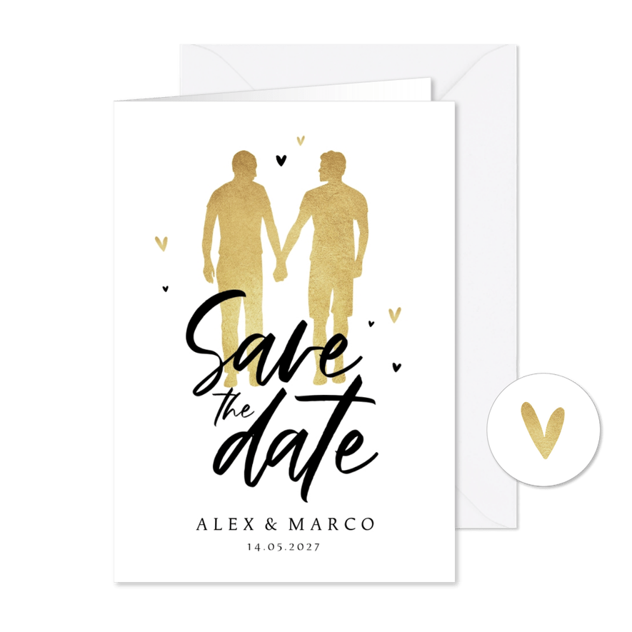 Save-the-Date-Karte Männer in Silhouette - Karteneindruck