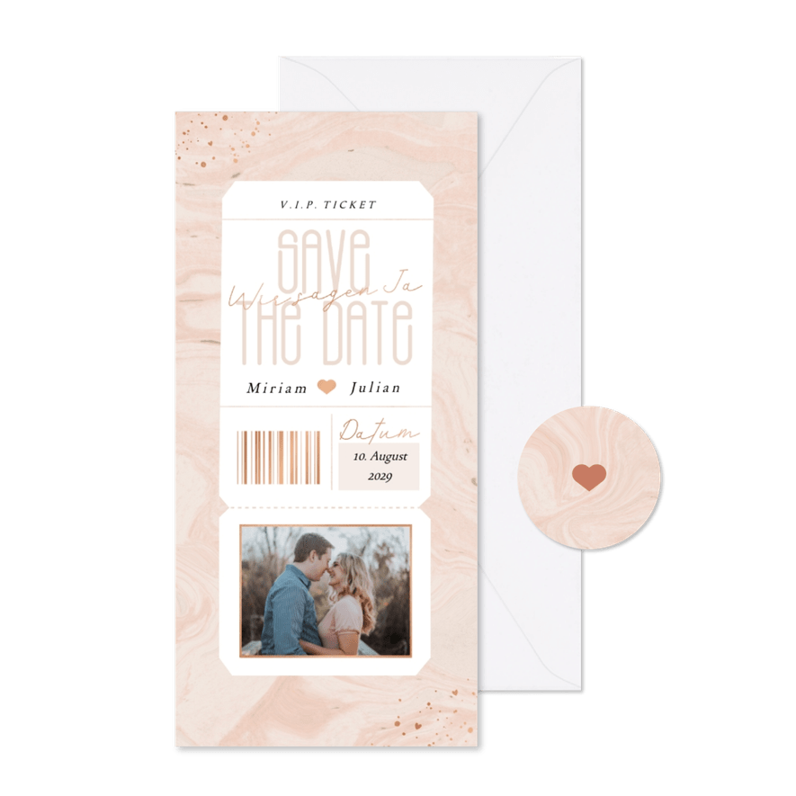 Save-The-Date-Karte Marmor-Optik mit Foto - Karteneindruck