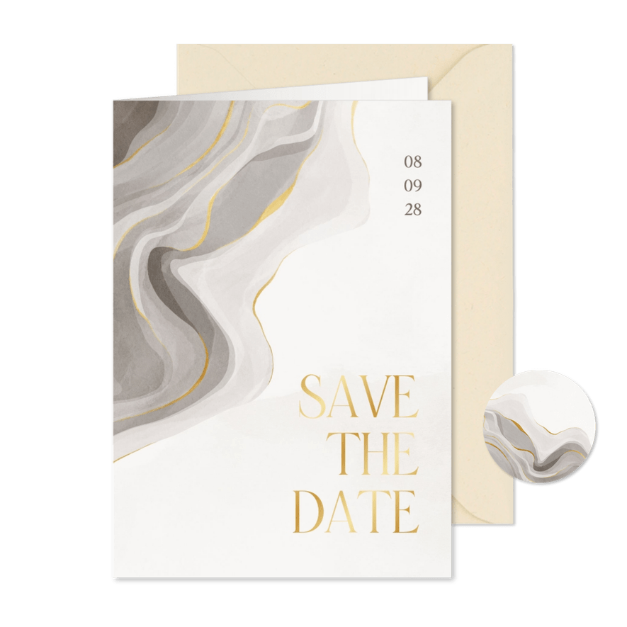 Save-the-Date-Karte Marmor und Gold - Karteneindruck