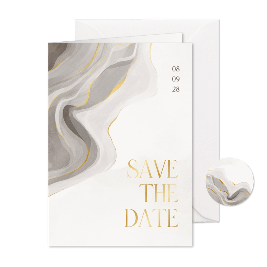 Save-the-Date-Karte Marmor und Gold - Karteneindruck
