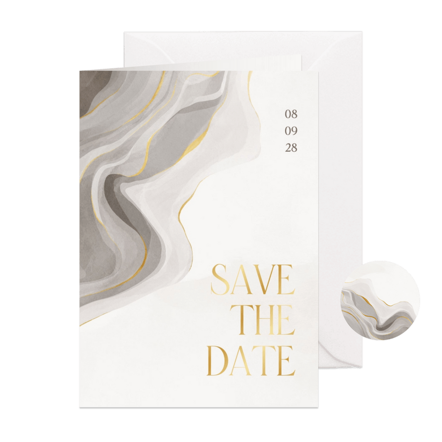 Save-the-Date-Karte Marmor und Gold - Karteneindruck
