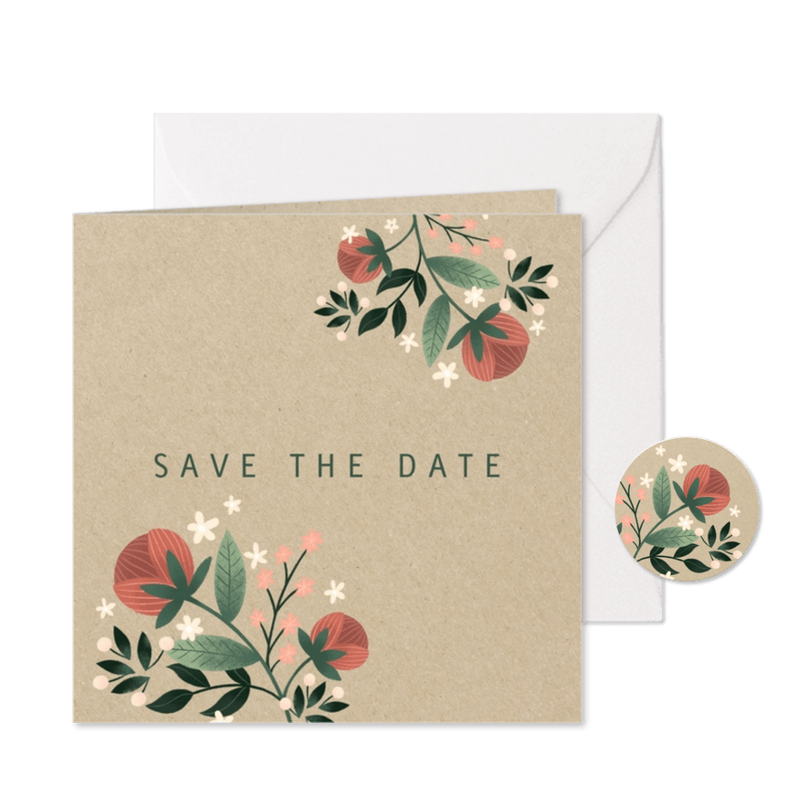 Save-the-Date-Karte mit eigenem Foto im botanischen Look - Karteneindruck
