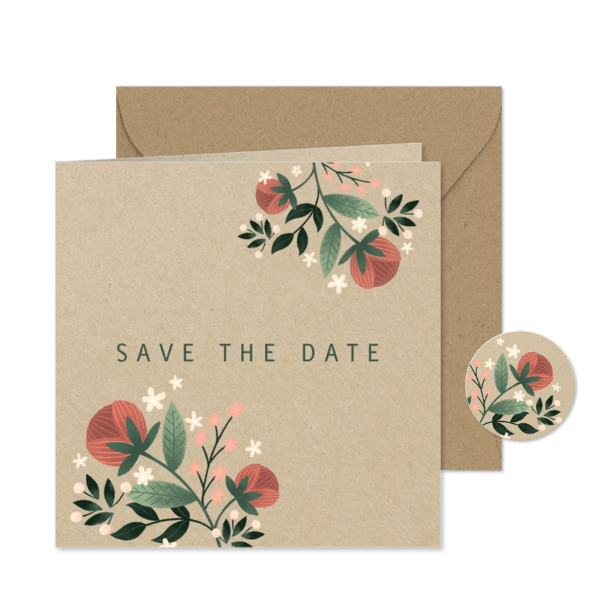 Save-the-Date-Karte mit eigenem Foto im botanischen Look - Karteneindruck