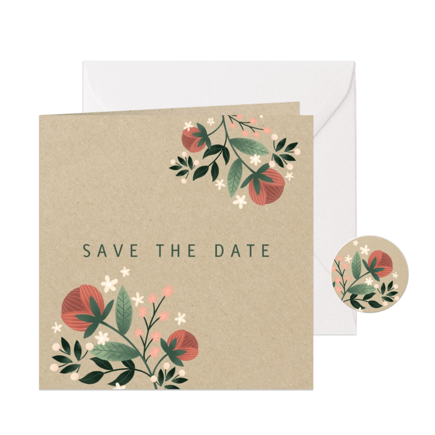 Save-the-Date-Karte mit eigenem Foto im botanischen Look - Karteneindruck
