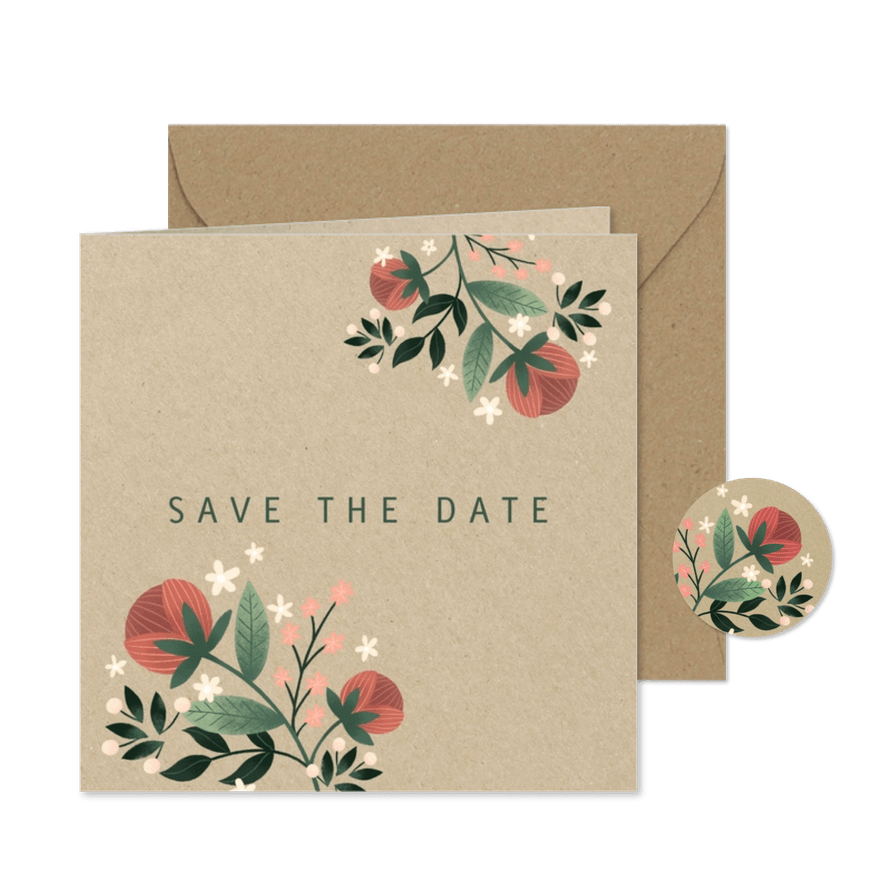 Save-the-Date-Karte mit eigenem Foto im botanischen Look - Karteneindruck