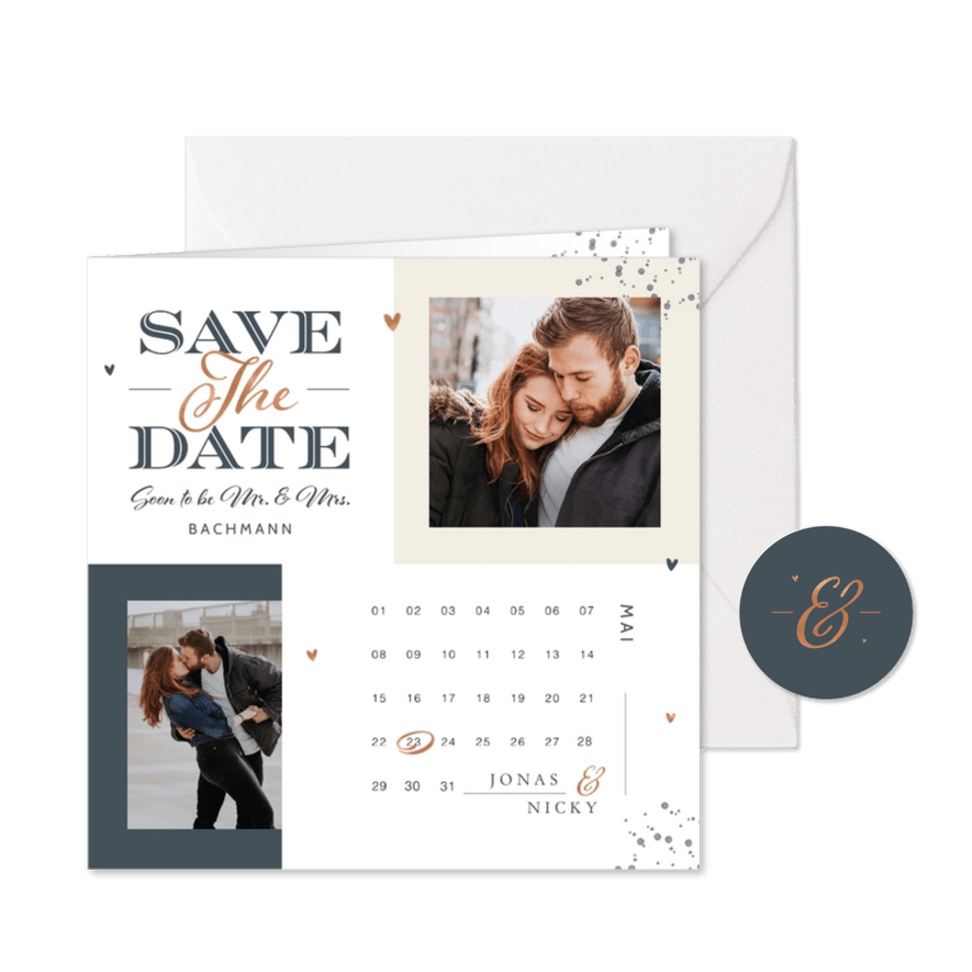 Save-the-Date-Karte mit Fotos grafisch - Karteneindruck
