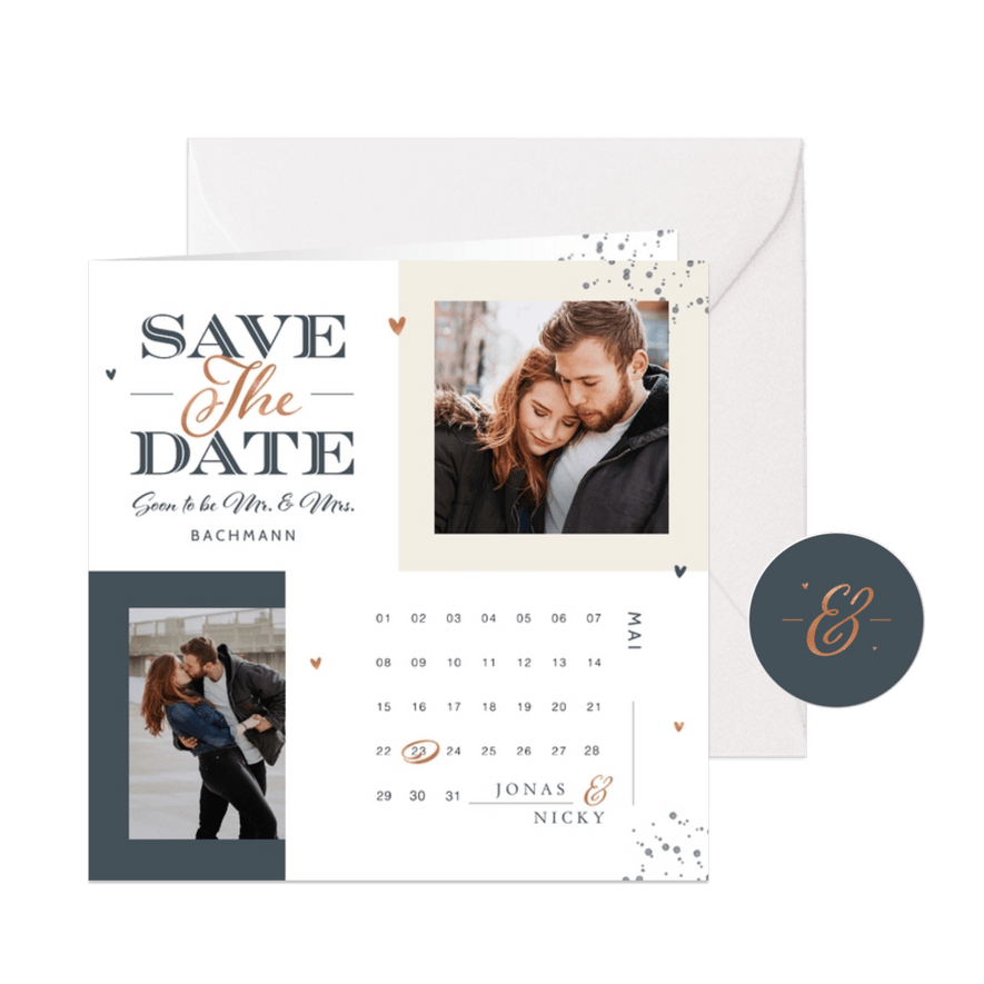 Save-the-Date-Karte mit Fotos grafisch - Karteneindruck
