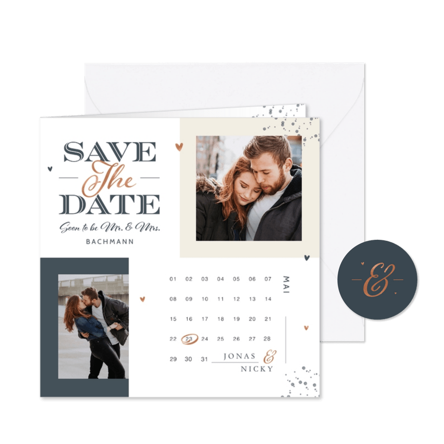 Save-the-Date-Karte mit Fotos grafisch - Karteneindruck
