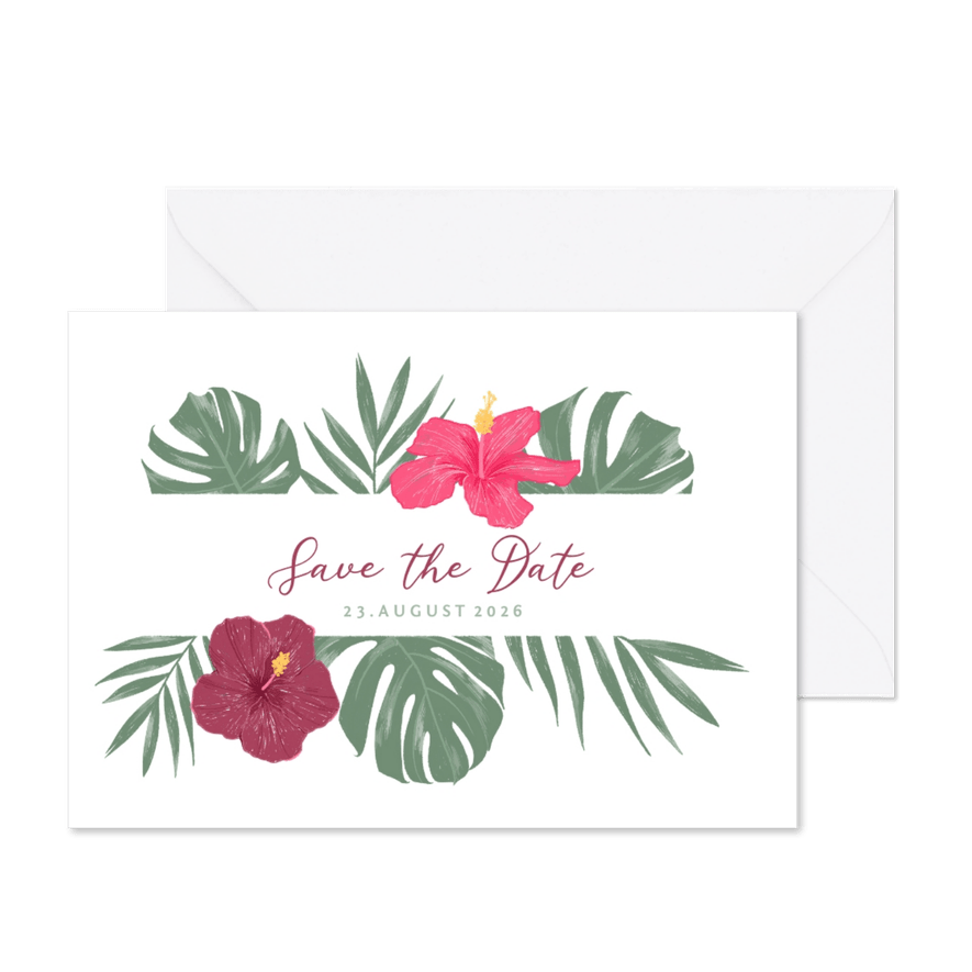 Save-the-Date-Karte mit Hibiskus - Karteneindruck