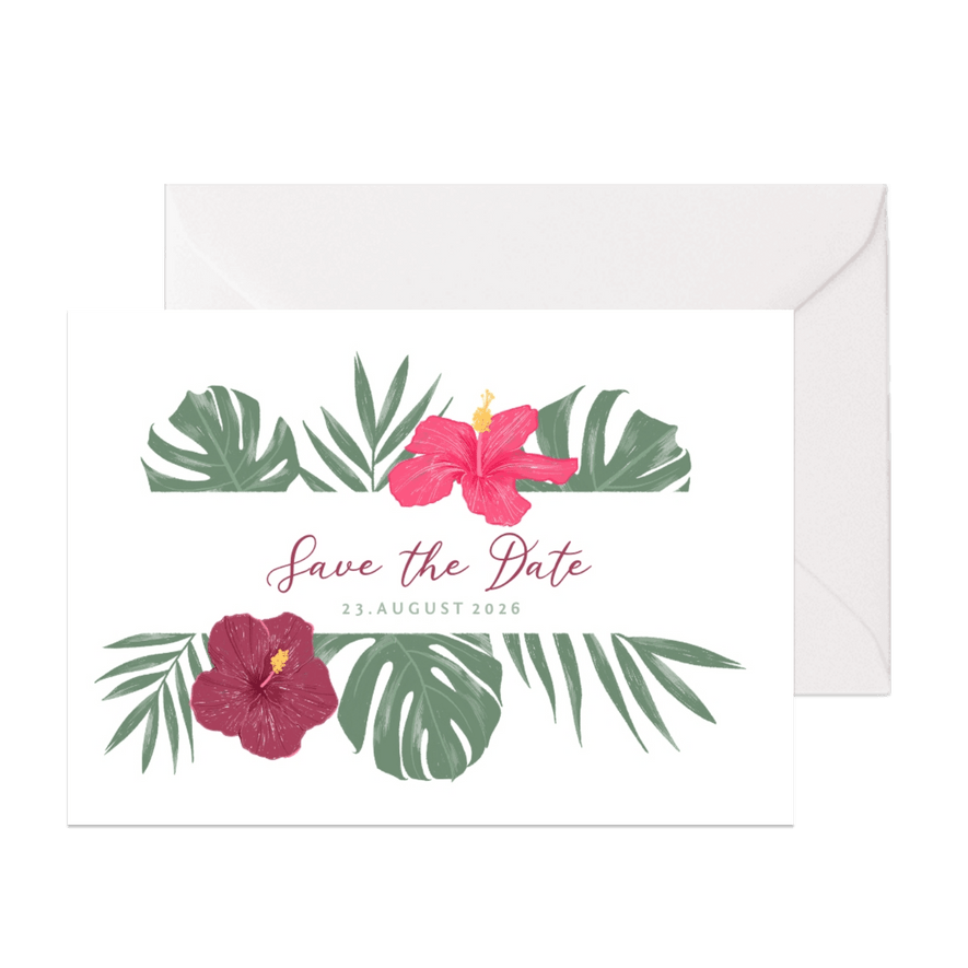 Save-the-Date-Karte mit Hibiskus - Karteneindruck
