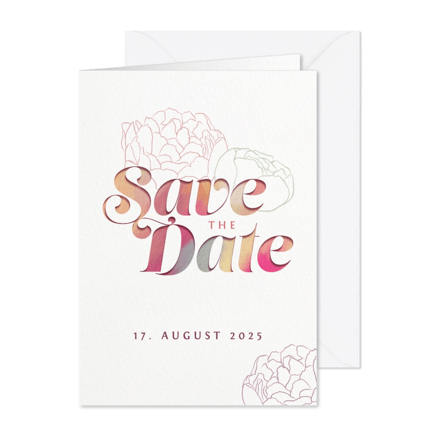 Save-the-Date-Karte mit Pfingstrosen - Karteneindruck
