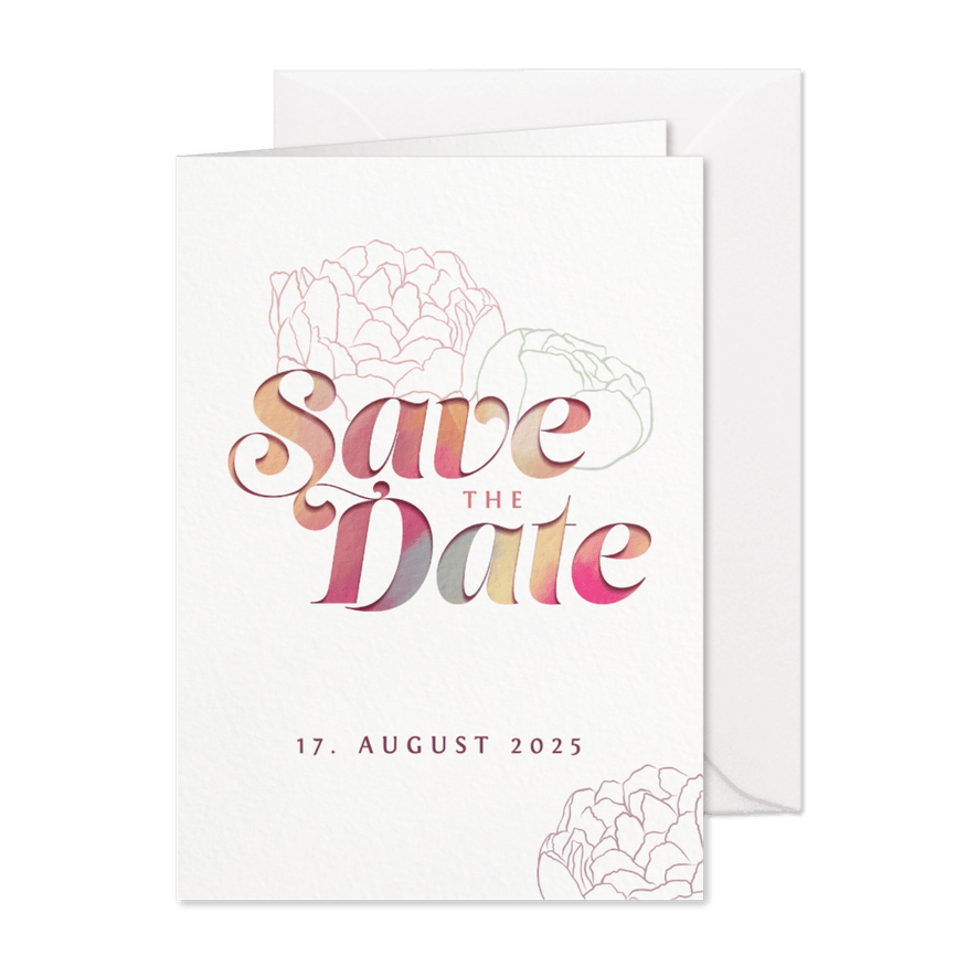 Save-the-Date-Karte mit Pfingstrosen - Karteneindruck
