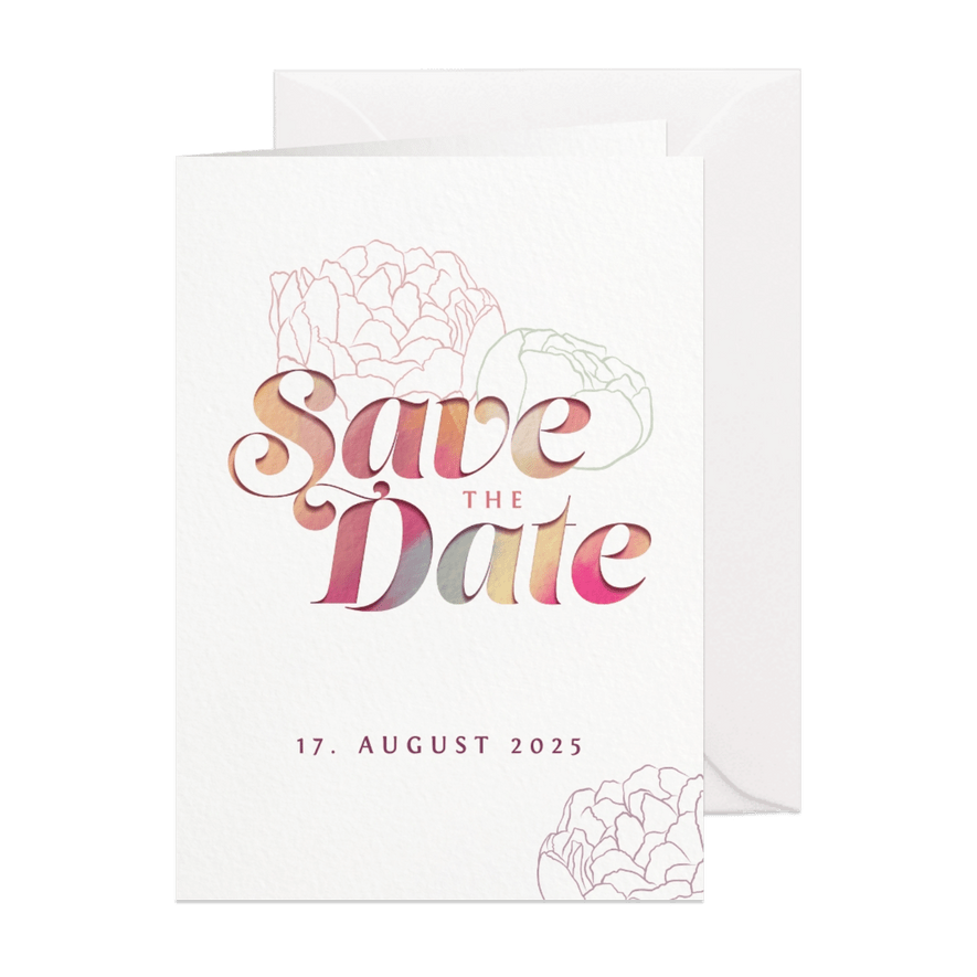 Save-the-Date-Karte mit Pfingstrosen - Karteneindruck
