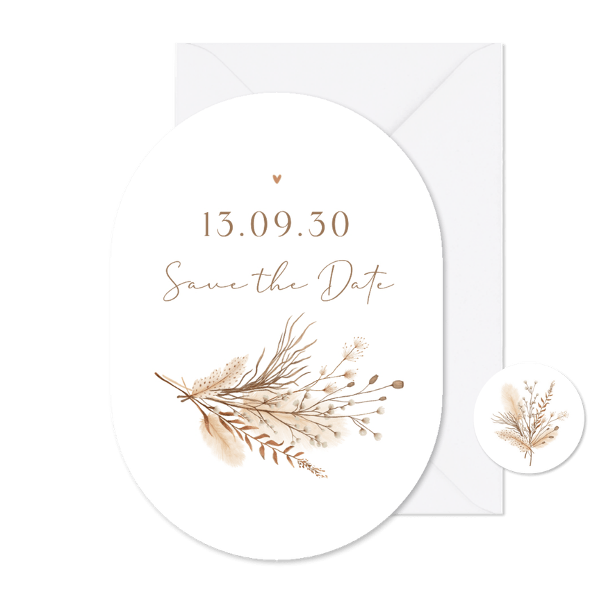 Save-the-Date-Karte Oval Bohemien-Hochzeitskarte - Karteneindruck