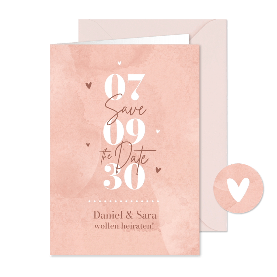 Save-the-Date Karte rosa Aquarell großer Typografie - Karteneindruck
