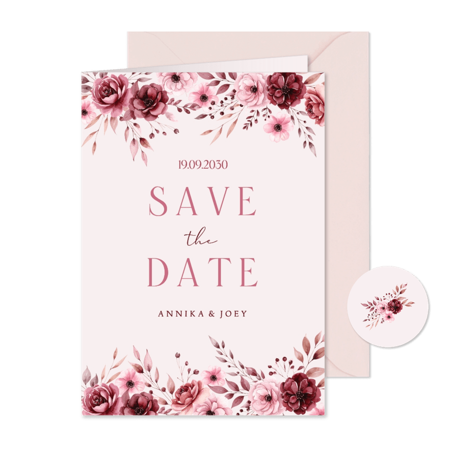 Save-the-Date-Karte rosa Rosengesteck - Karteneindruck