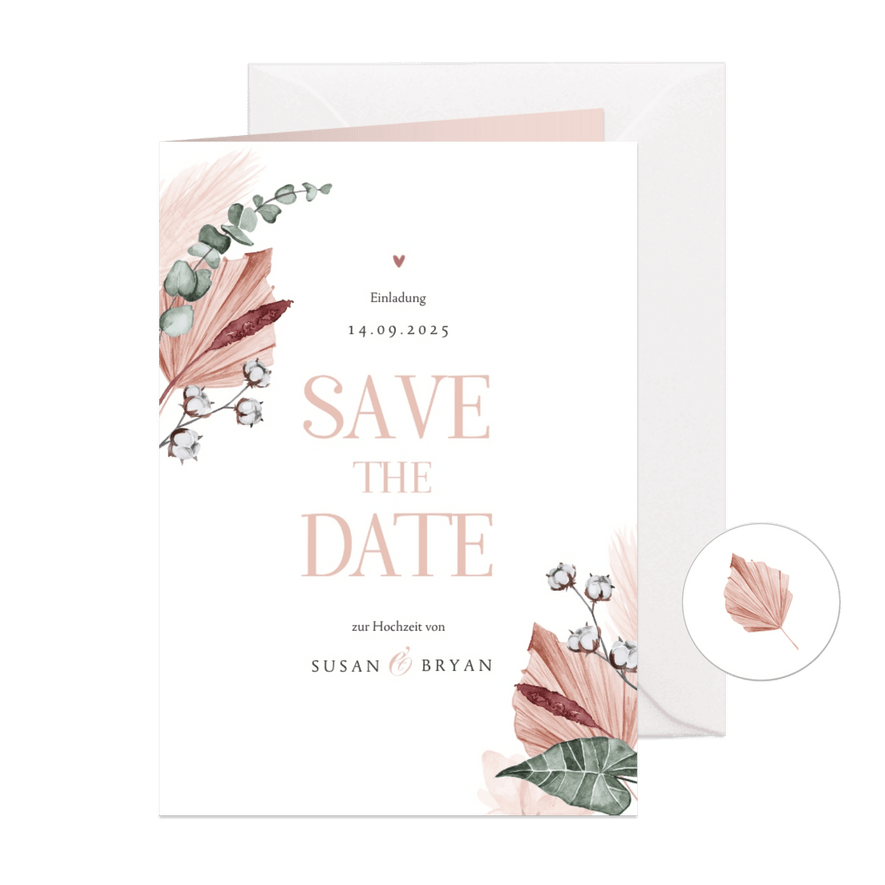 Save-the-Date-Karte Trockenblumen stilvoll Foto innen - Karteneindruck
